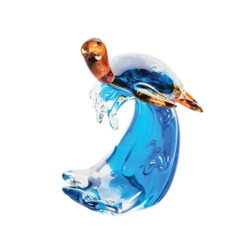 Glass Blue Sea Turtle on Wave Figurine