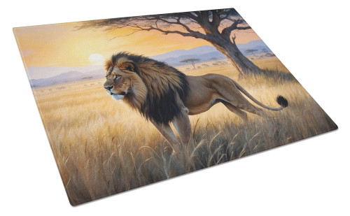 Sunset African Lion Glass Cutting Board