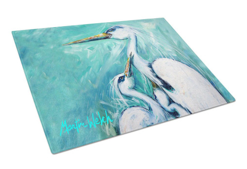 Egrets on Teal-Aqua Glass Cutting Board