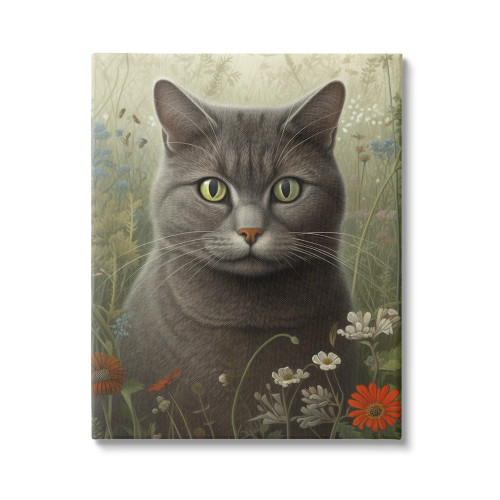 Green-Eyed Tabby in Field Canvas Art Print