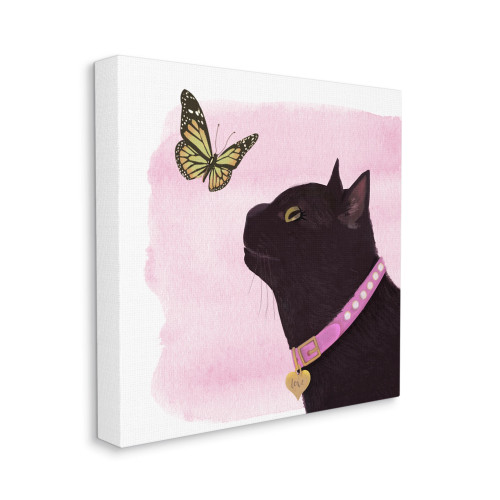 Butterfly & Black Cat Canvas Art Print