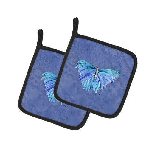 Butterfly on Slate Blue Potholder - Set of 2