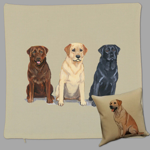 Lab Trio Portrait Throw Pillow