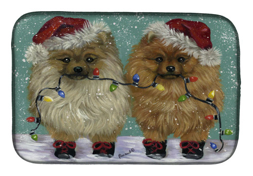 Festive Pomeranians Dish Drying Mat