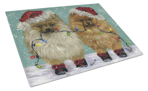 Festive Pomeranians Glass Cutting Board