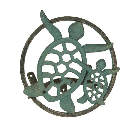 Verdigris Sea Turtle Garden Hose Holder