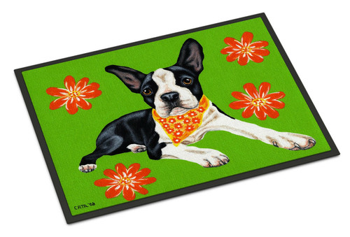 Retro Floral Boston Terrier Doormat