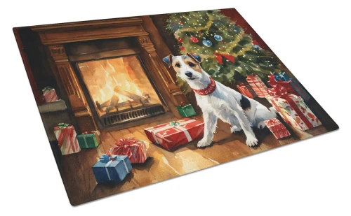Cozy Christmas Jack Russell Glass Cutting Board