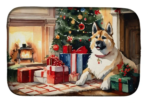 Cozy Christmas Akita Dish Drying Mat