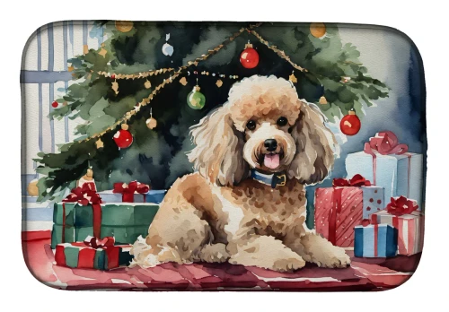 Cozy Christmas Poodle Dish Drying Mat - Apricot