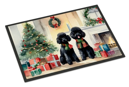 Cozy Christmas Poodle Doormat - Black