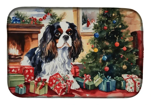 Cozy Christmas Cavalier Spaniel Dish Drying Mat