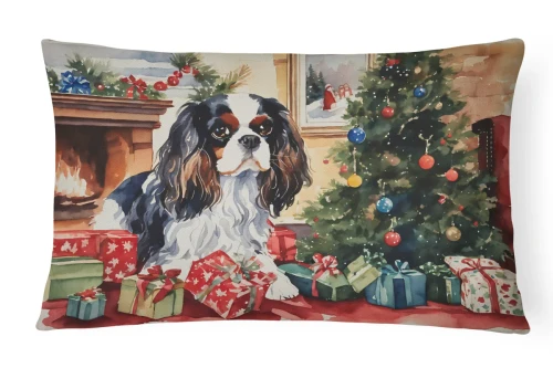 Cozy Christmas Cavalier Spaniel Throw Pillow - Indoor/Outdoor - Tricolor
