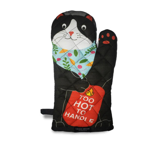 Too Hot To Handle - Black & White Cat Oven Mitt