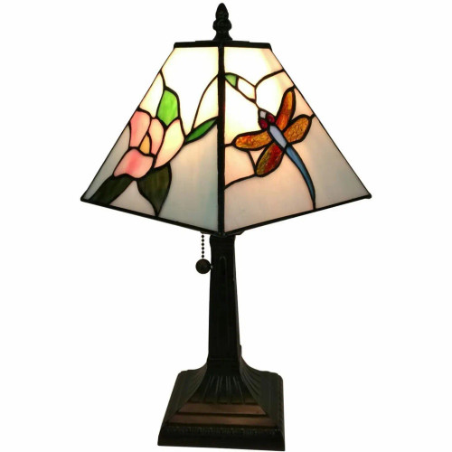Floral Dragonfly Stained Glass Table Lamp