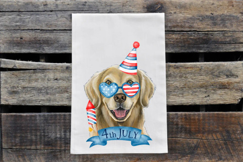 Patriotic Golden Retriever Kitchen Towel