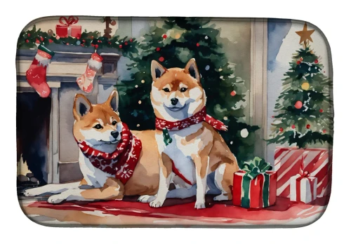Cozy Christmas Shiba Inu Dish Drying Mat