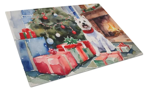 Cozy Christmas Westie Glass Cutting Board
