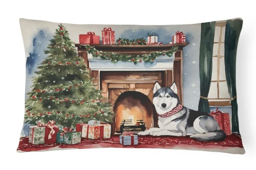 Cozy Christmas Husky Throw Pillow - Indoor/Outdoor