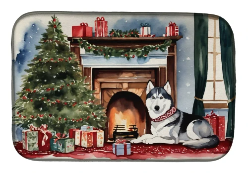 Cozy Christmas Husky Dish Drying Mat