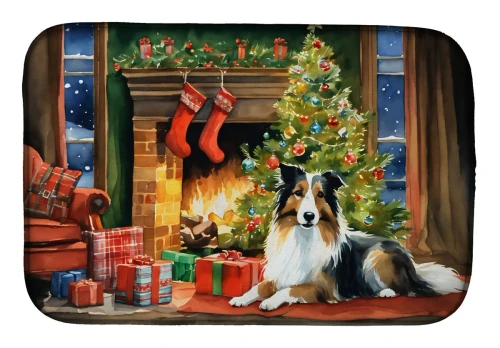 Cozy Christmas Sheltie Dish Drying Mat