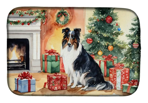 Cozy Christmas Collie Dish Drying Mat