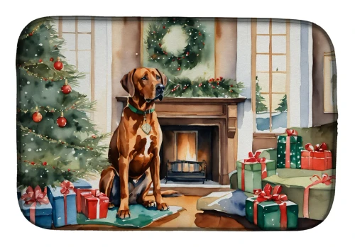 Cozy Christmas Rhodesian Ridgeback Dish Drying Mat