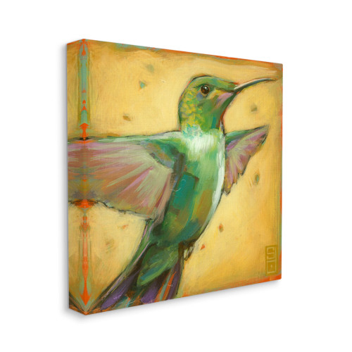 Green Hummingbird on Yellow Canvas Art Print