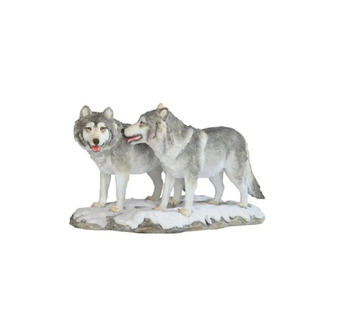 Gray Wolf Couple Figurine on Base