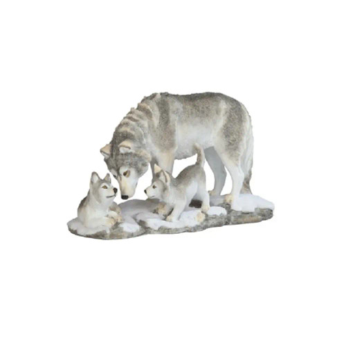Gray Wolf & Pups Figurine on Base
