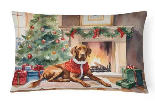 Cozy Christmas Vizsla Throw Pillow - Indoor/Outdoor
