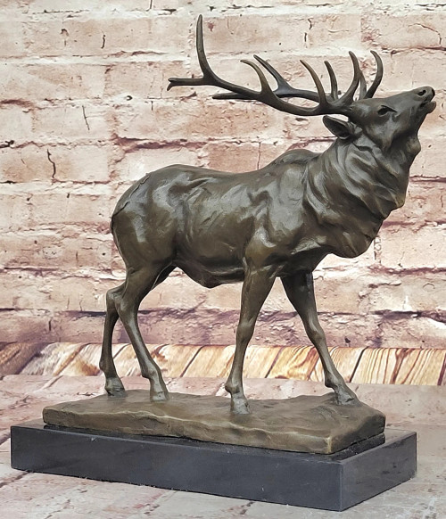 Bronze Elk Sculpture on Marble Base - Original Milo