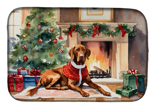 Cozy Christmas Vizsla Dish Drying Mat