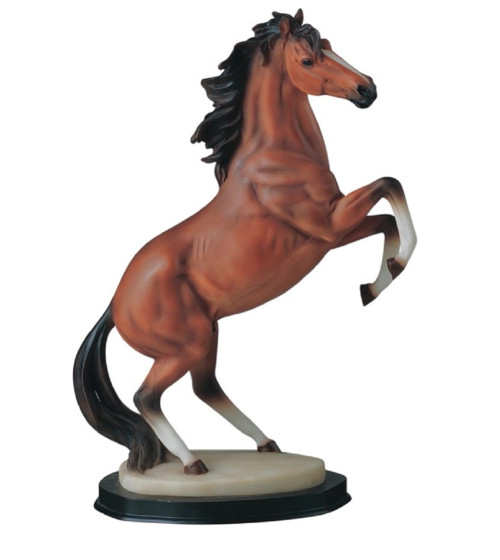 Bay Horse Figurine On Base - Rearing