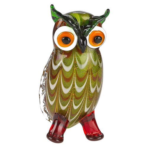 Mouth-Blown Green Owl Art Glass Sculpture
