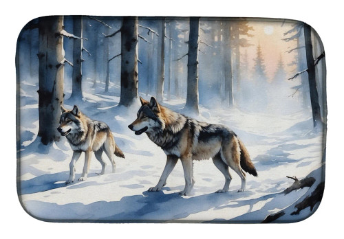 Winter Forest Wolves Dish Drying Mat