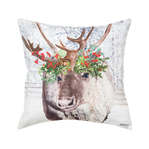 Winter Holly Reindeer Throw Pillow