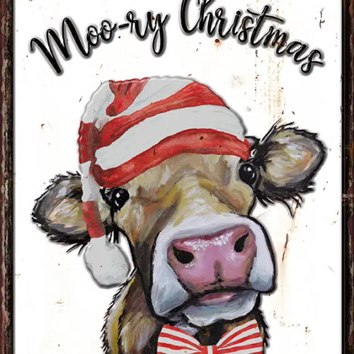 Moo-ry Christmas - Cow Christmas Wall Décor