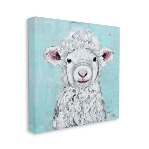 White Lamb on Blue Canvas Art Print