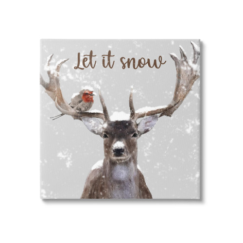 Let It Snow - Winter Deer & Robin Canvas Art Print