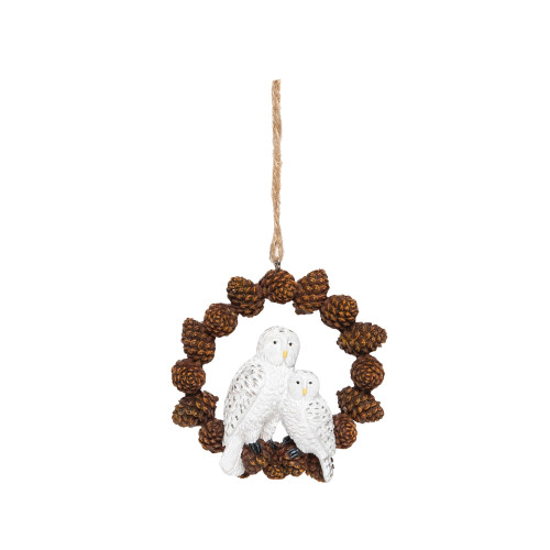 Pinecone Snowy Owl Christmas Ornament