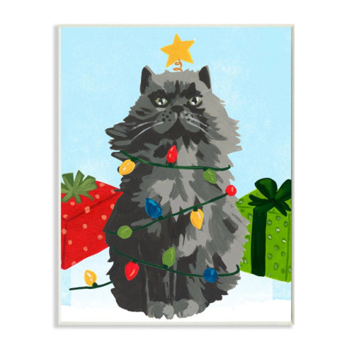 Cat in Lights - Cat Christmas Art Print Plaque