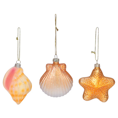 Glittering Seashell Christmas Ornaments - Set of 3