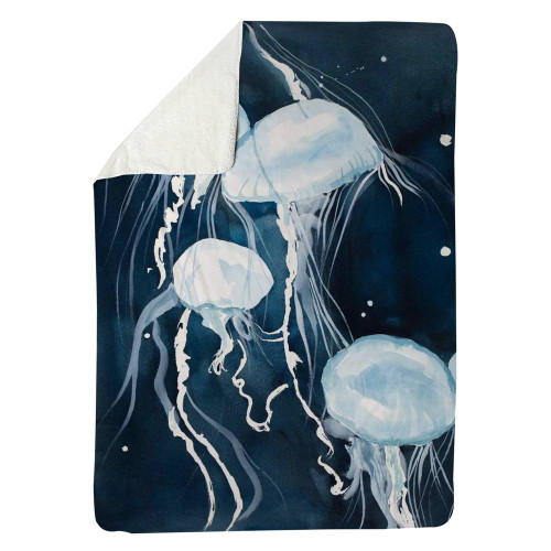 White Jellyfish on Blue Throw Blanket