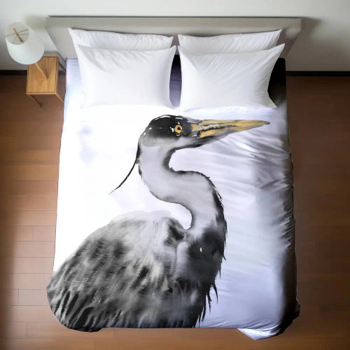 Black & White Heron Duvet Cover - Queen
