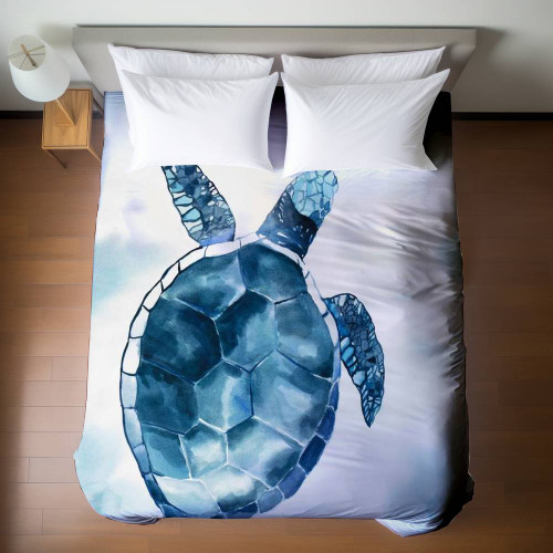 Swimming Blue Sea Turtle Duvet Cover - Queen