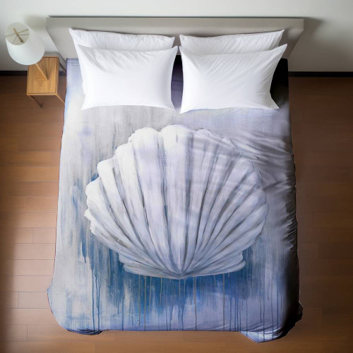 White Shell on Blue Duvet Cover - Queen
