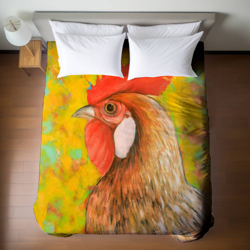 Vibrant Rooster on Yellow Duvet Cover - Queen