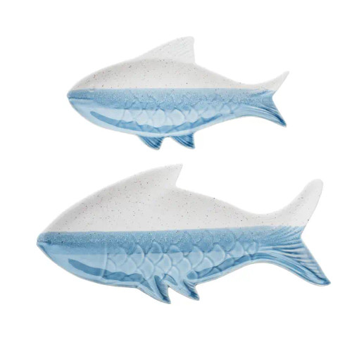 Blue & Bisque Fish Shaped Dinner Plate Set