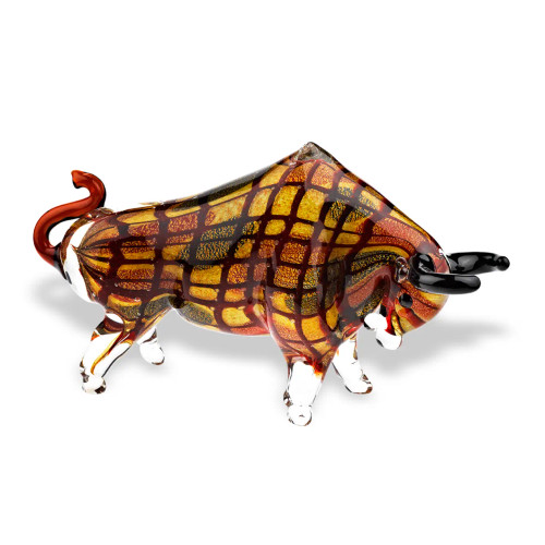 Multi-Colored Art Glass Bull Sculpture